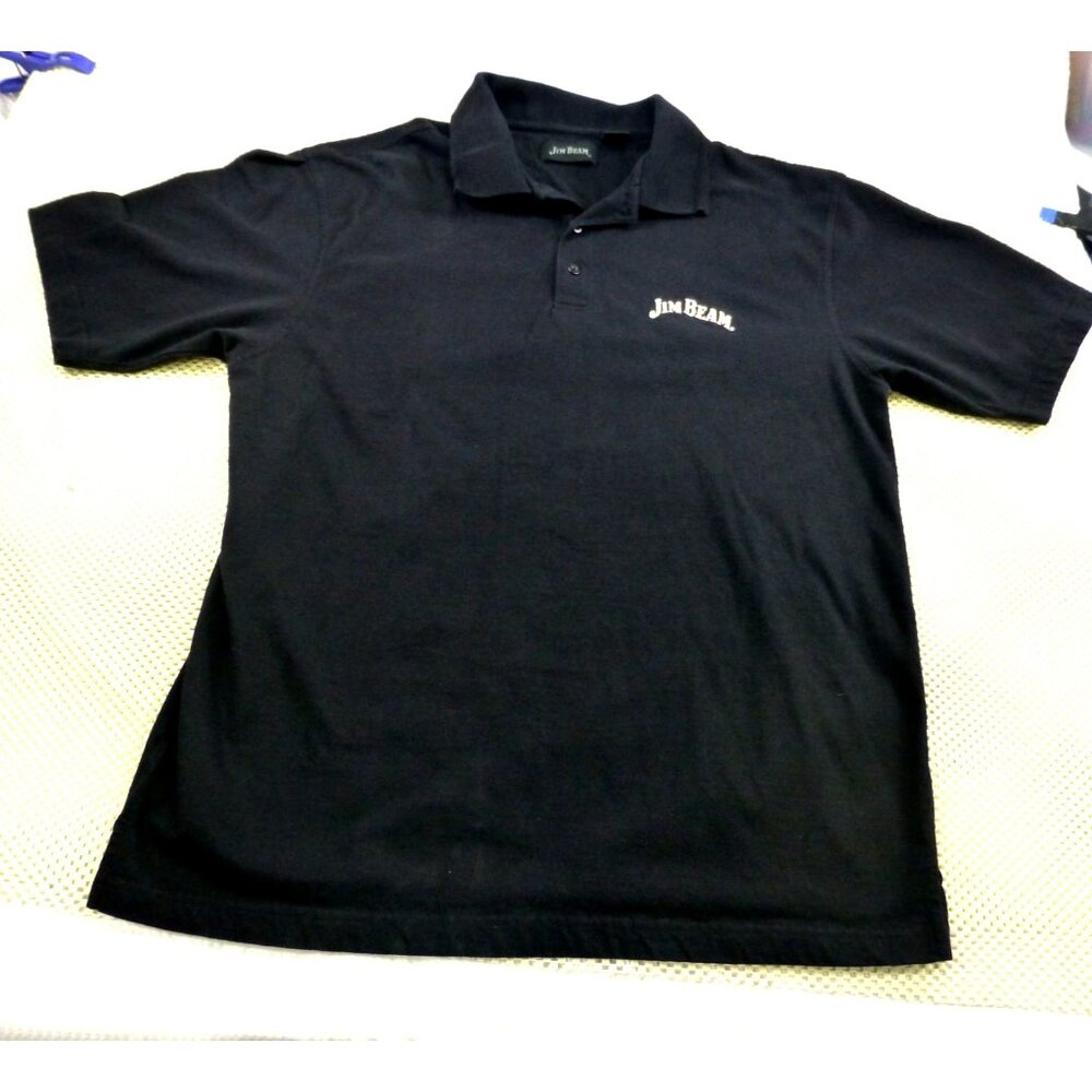 Jim Beam Logo Black Polo Shirt L 100% Cotton Short Sleeve Casual Made In Korea‎